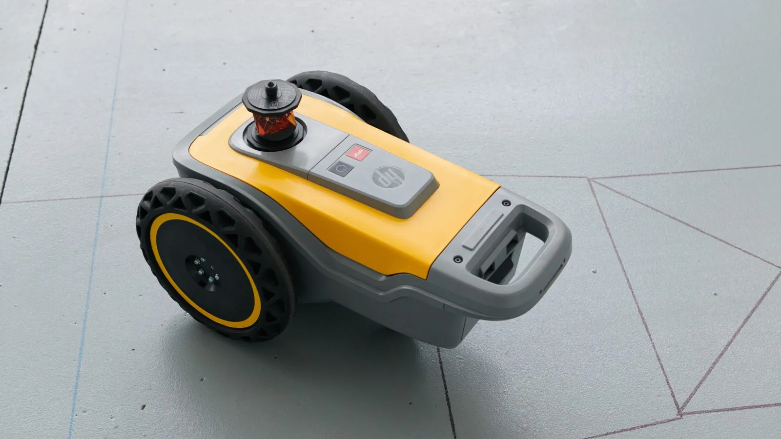Ein kleiner gelber Roboter mit zwei Rädern.
